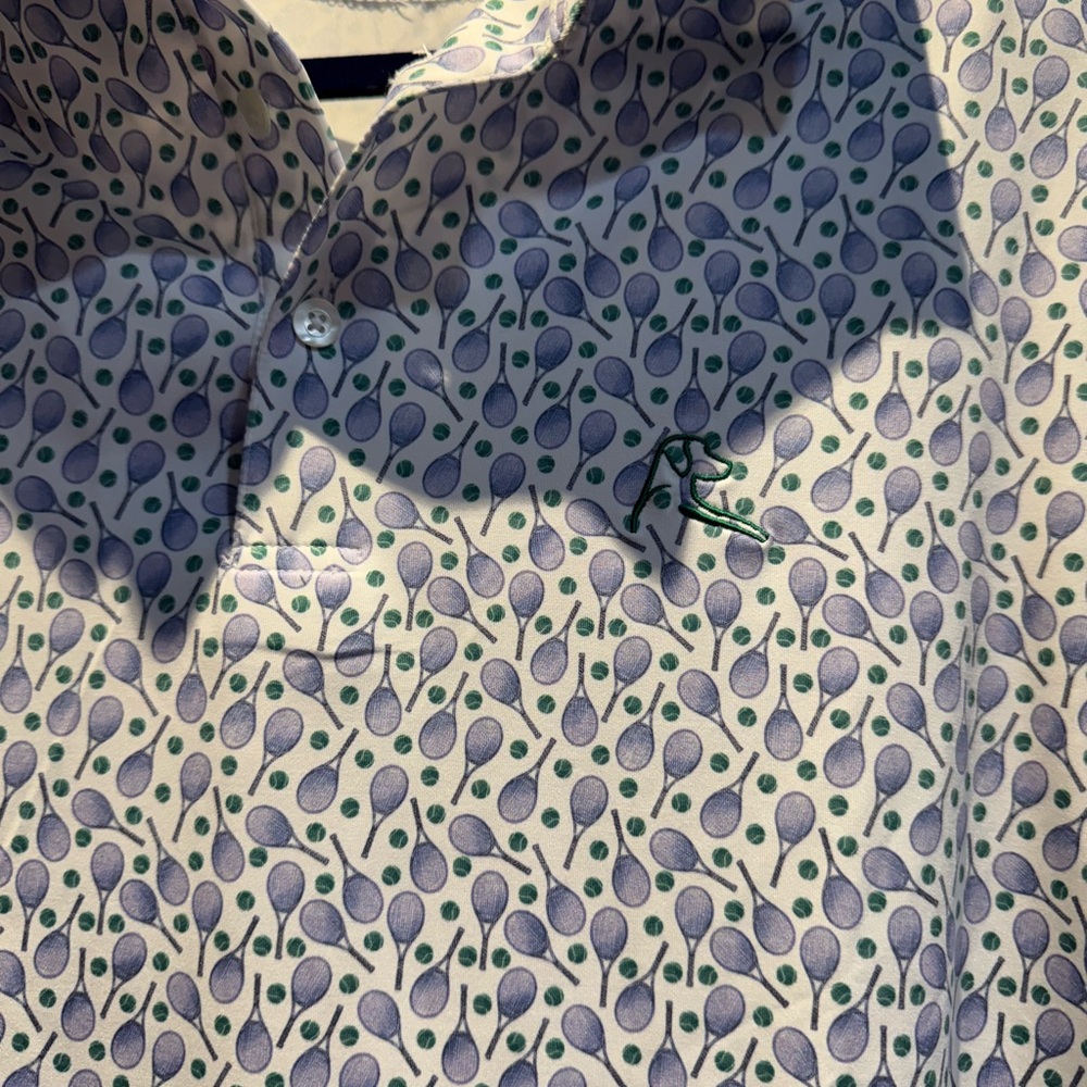 Rhoback Men's White Polo with Blue and Green Paisley Print - Picture 2 of 4